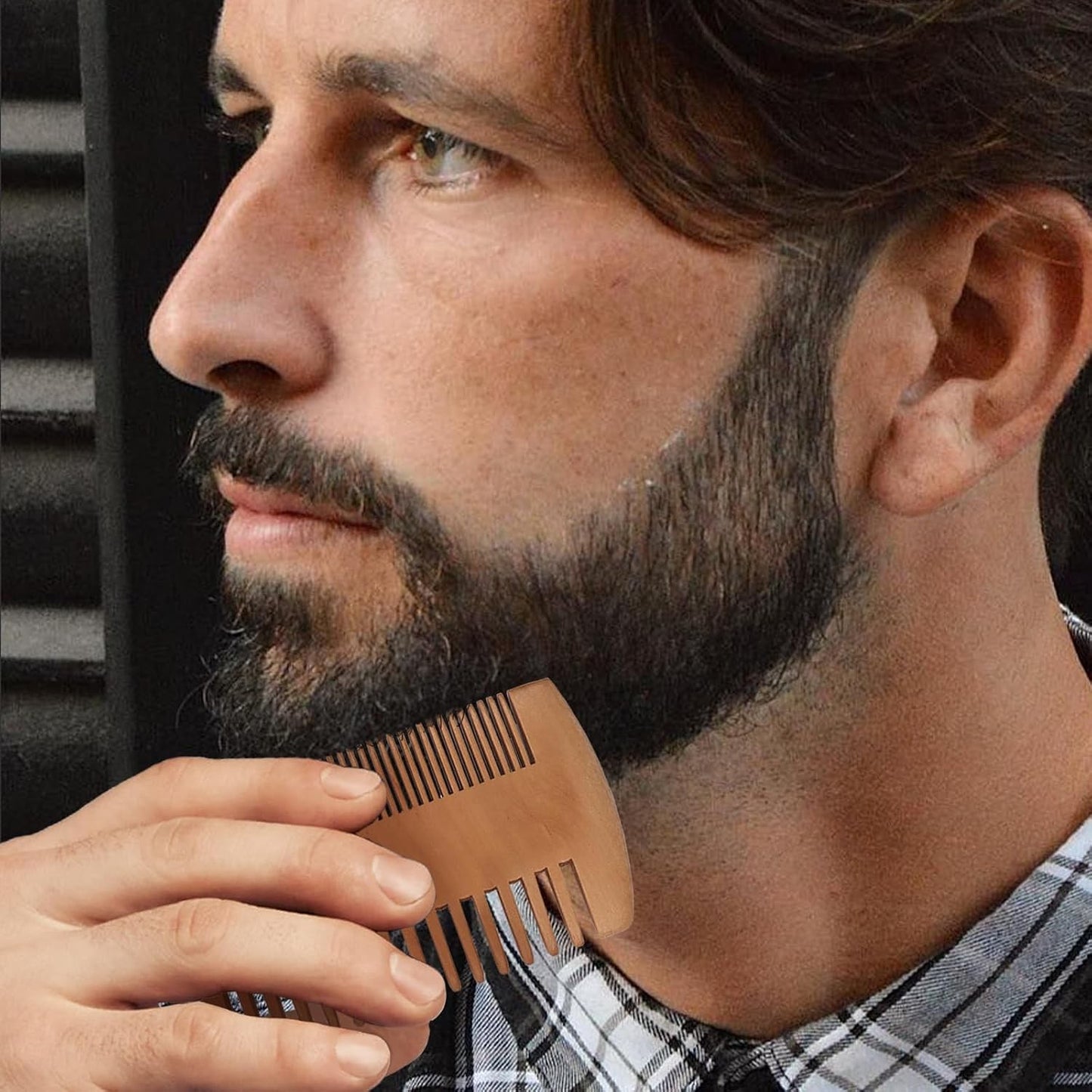 Pearwood Beard Comb with Leather Case, Double-Sided Wooden Grooming Tool for Men