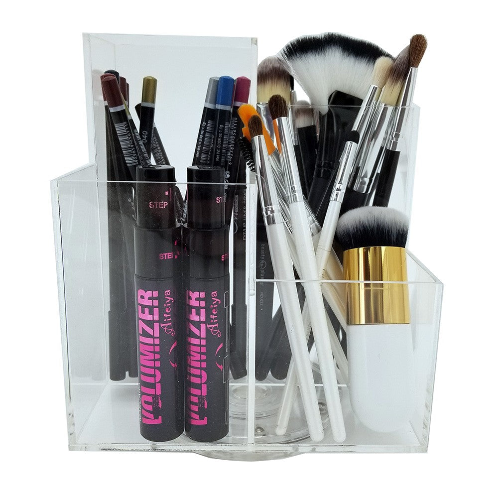 Rotating Acrylic Makeup Organizer Tray with Storage Bins