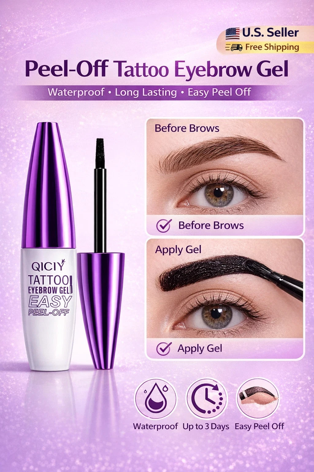 Waterproof Semi-Permanent Eyebrow Tint Gel - Long-Lasting Peel-Off Brow Color