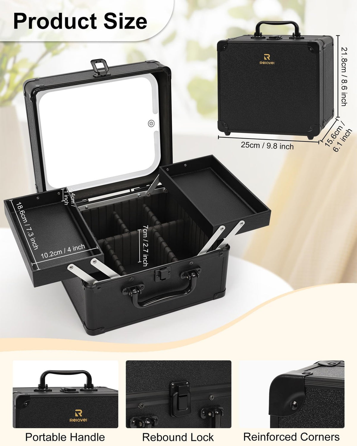Hard Makeup Case with LED Mirror and Adjustable Trays | Cosmetic Organizer