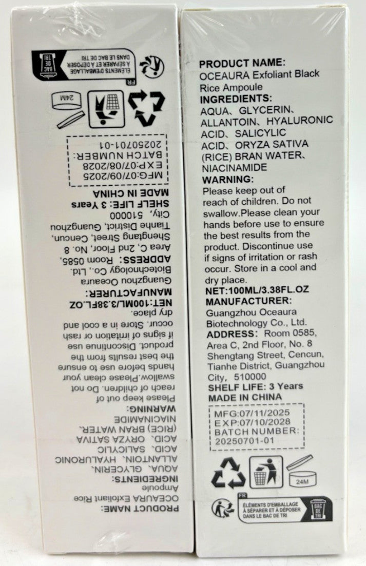 OceAura 2 Pack Exfoliant Black Rice Ampoule & 3.38oz Each