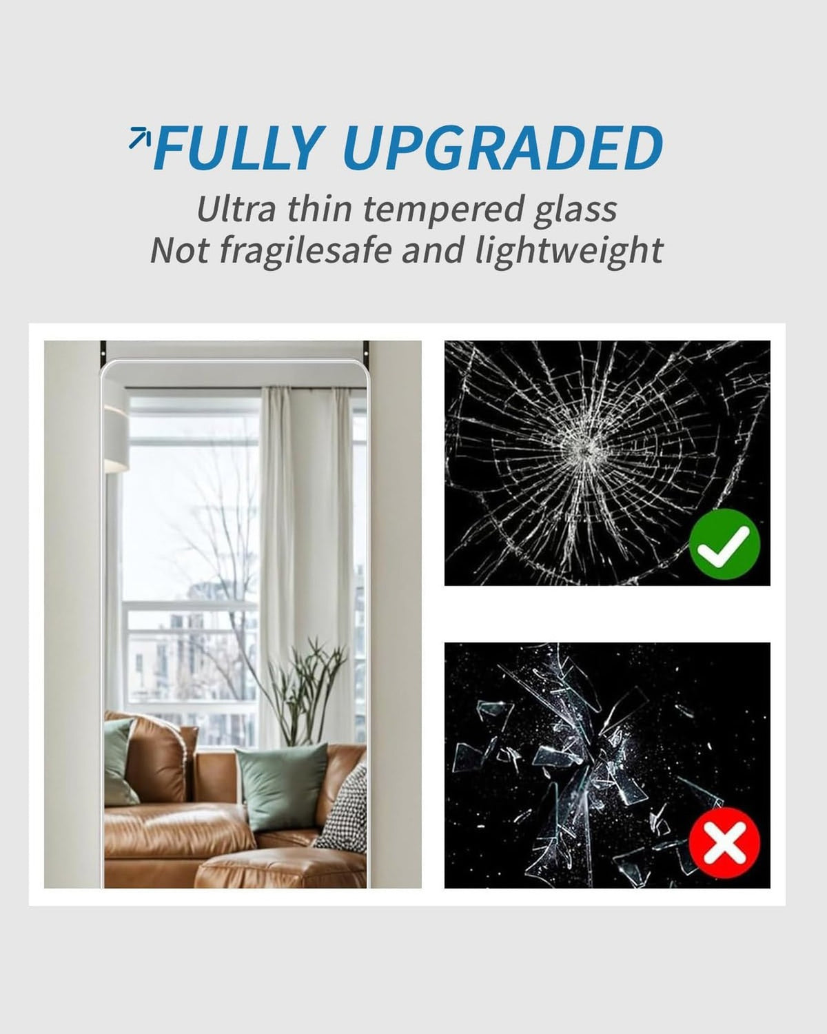 Over The Door Mirror 48x14 Full Length Rectangular Shatterproof Silver White