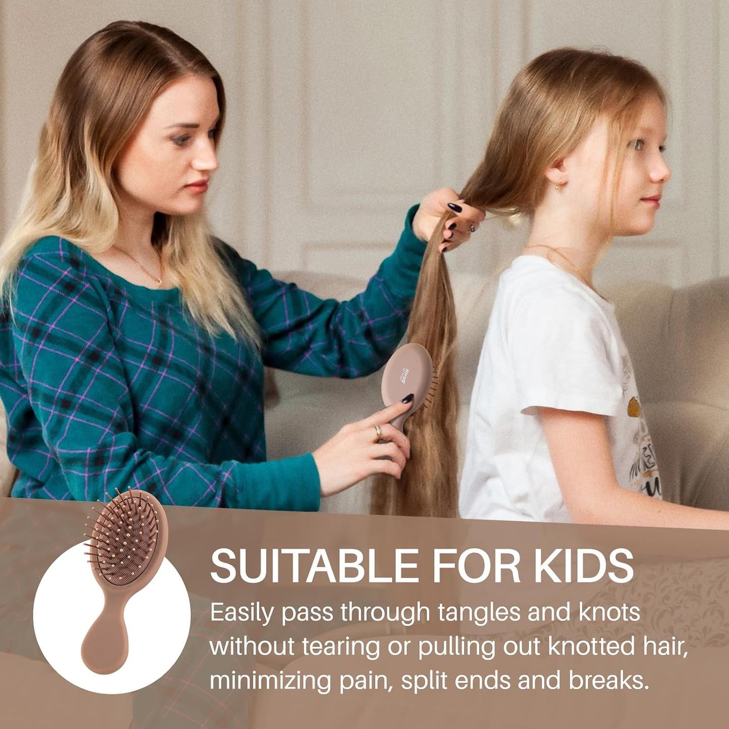 Mini Travel Hair Brush Cushion Paddle Detangler for Women Men Kids