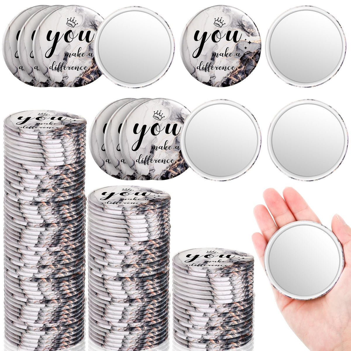 Bulk 100 Pcs Black Compact Mirrors for Makeup & Gifting - 2.76 Inch