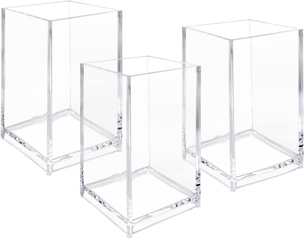 3 Pack Clear Acrylic Cosmetic Pencil Pen Holder Cup – Makeup Brush & Lipstick Organizer