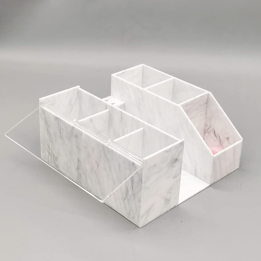 Large Capacity Acrylic Makeup Organizer for Eyelash & Beauty Tools - White Marble Style