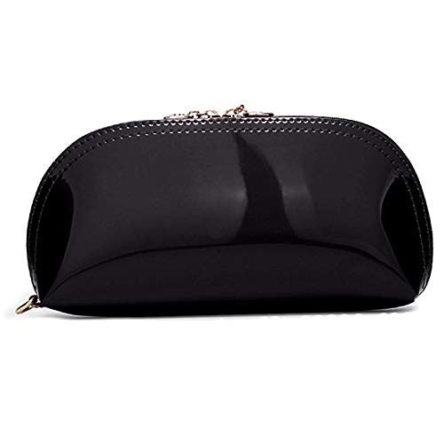 Patent Leather Makeup Clutch Bag - Large Capacity Cosmetic Organizer Wristlet