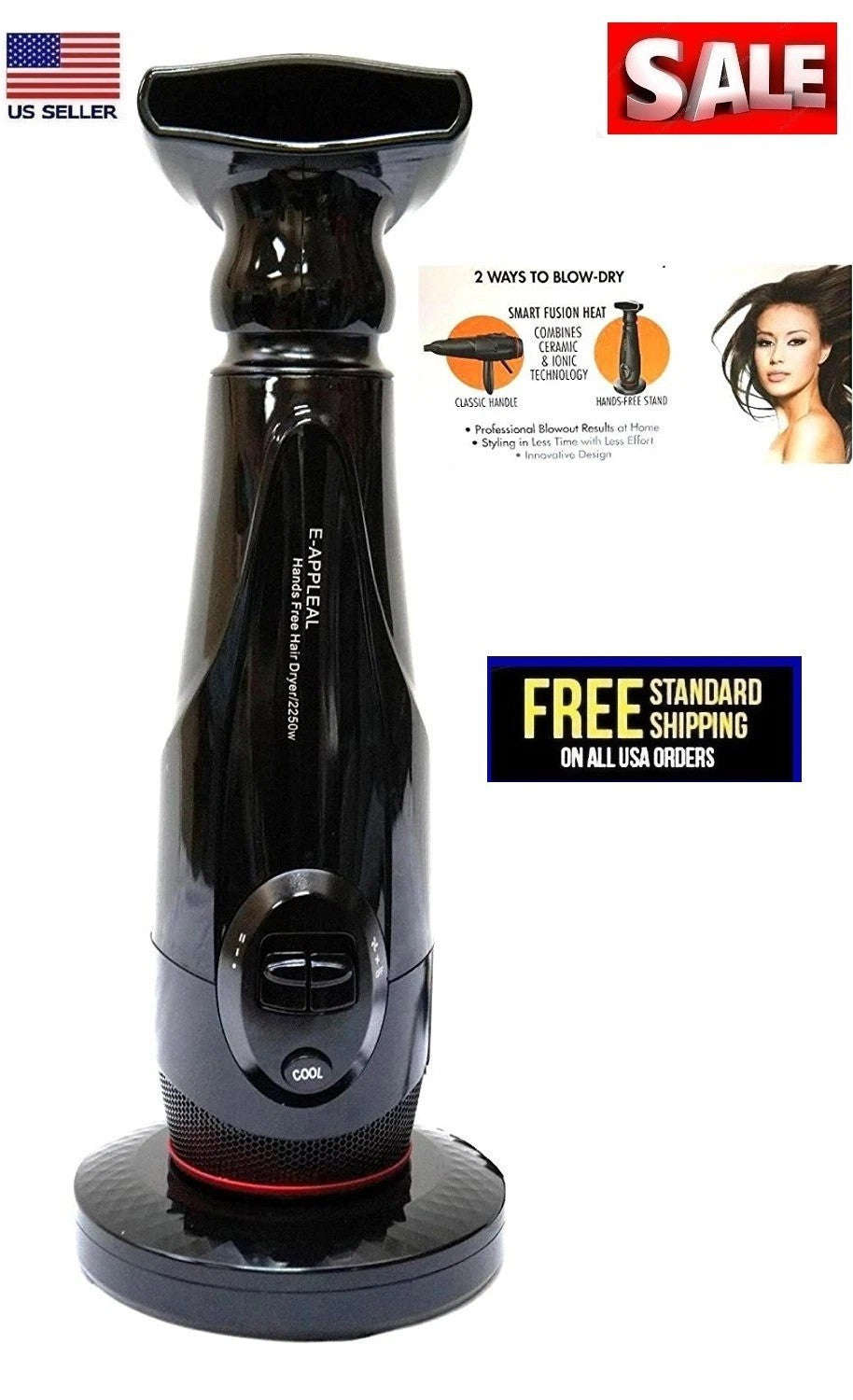 Hands Free 2250W Ceramic Ionic Hair Dryer with Stand - Lightweight & Powerful