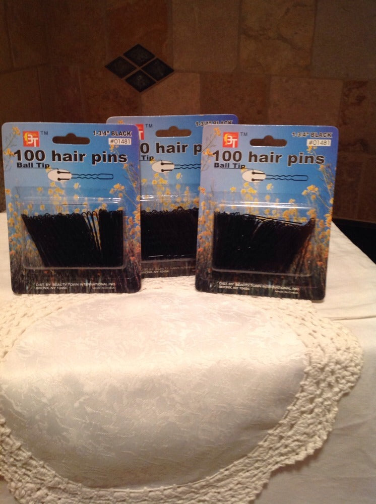 BEAUTY TOWN 3 Packs Of 100 Hair Pins, 1 3/4" Crimped, Ball Tipped -