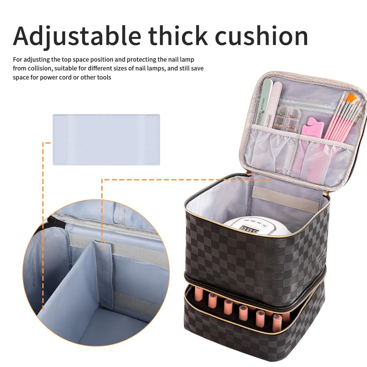 Portable Nail Polish Organizer Bag with UV Light Case - Travel Manicure Storage