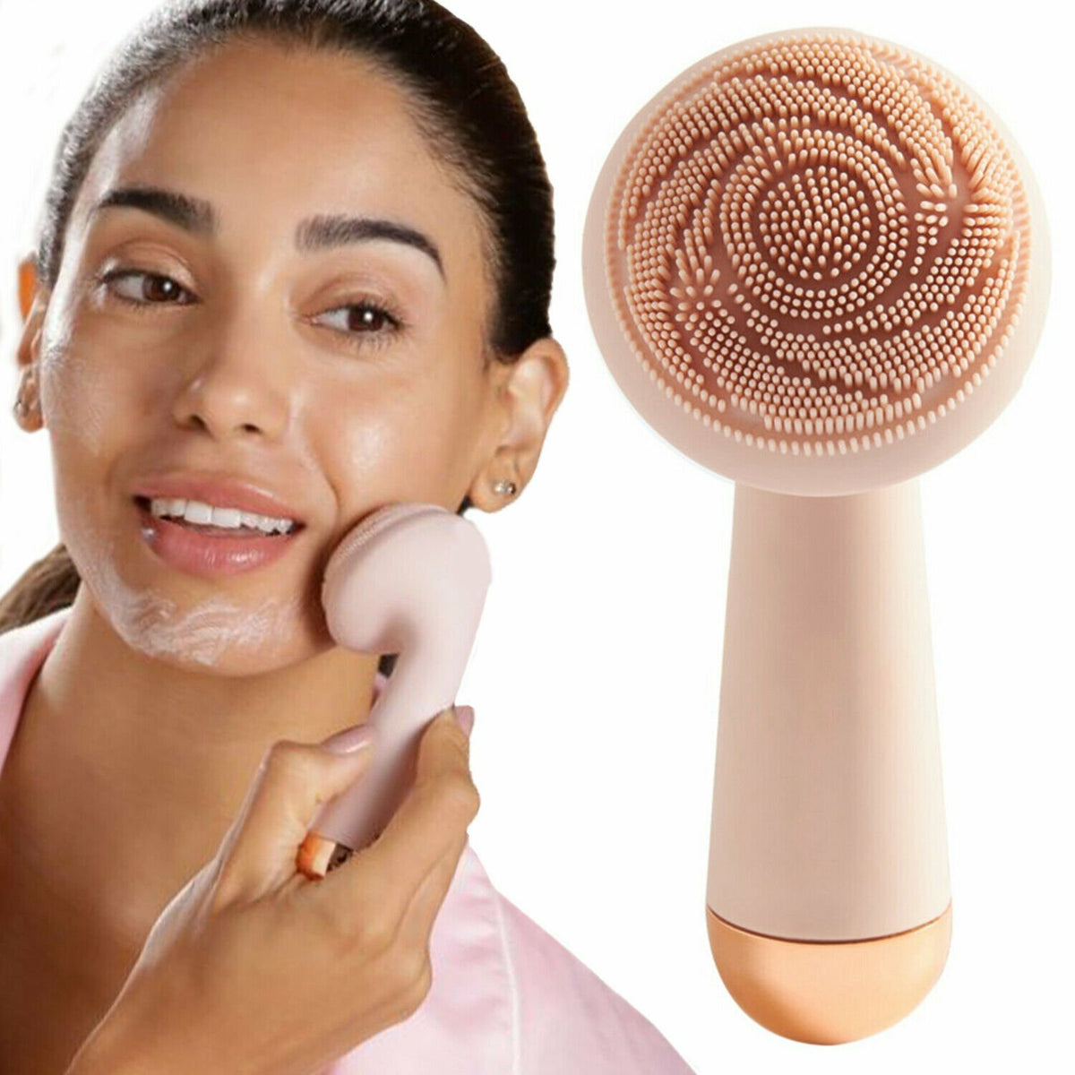 Silicone Facial Cleansing Brush with Charging Dock - Rose Gold