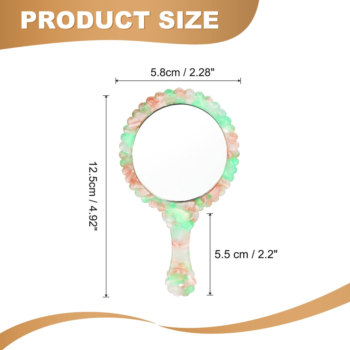 Oval Handheld Mirror with Green Floral Acetate Handle - Travel Makeup Mirror
