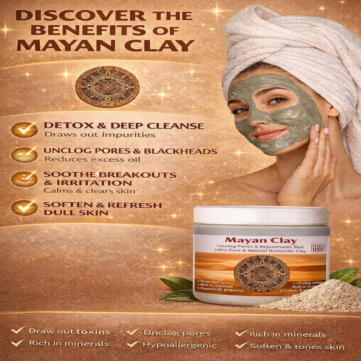 Bentonite Clay Mask - 100% Pure Natural Deep Pore Cleansing