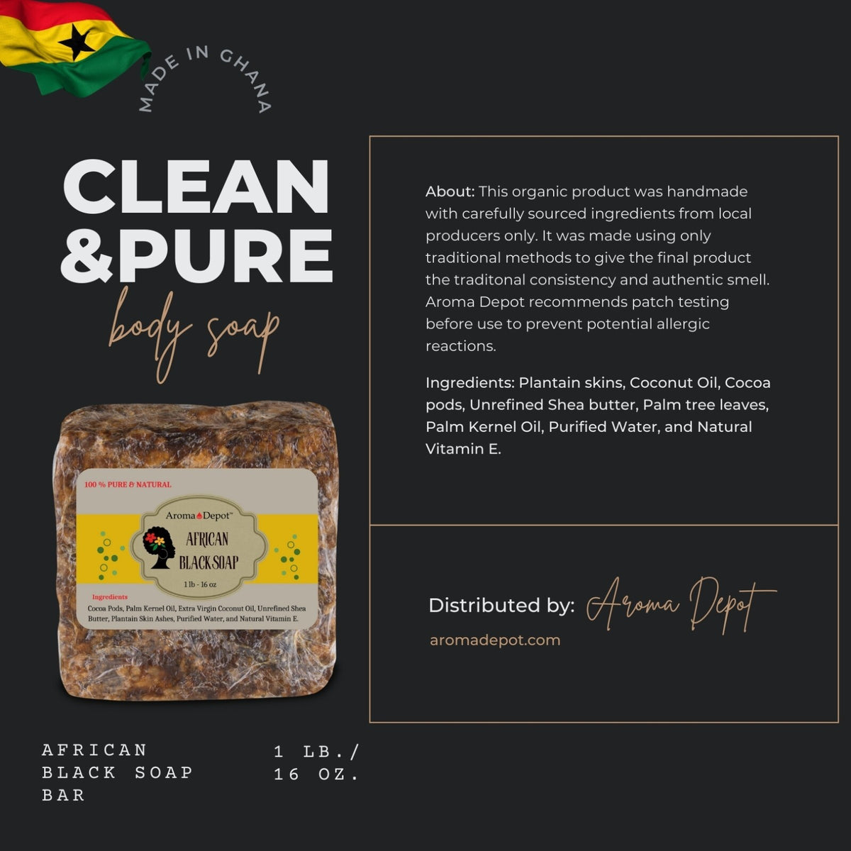 African Black Soap 2 lbs. Pure Organic Unrefined Face & Body Wash