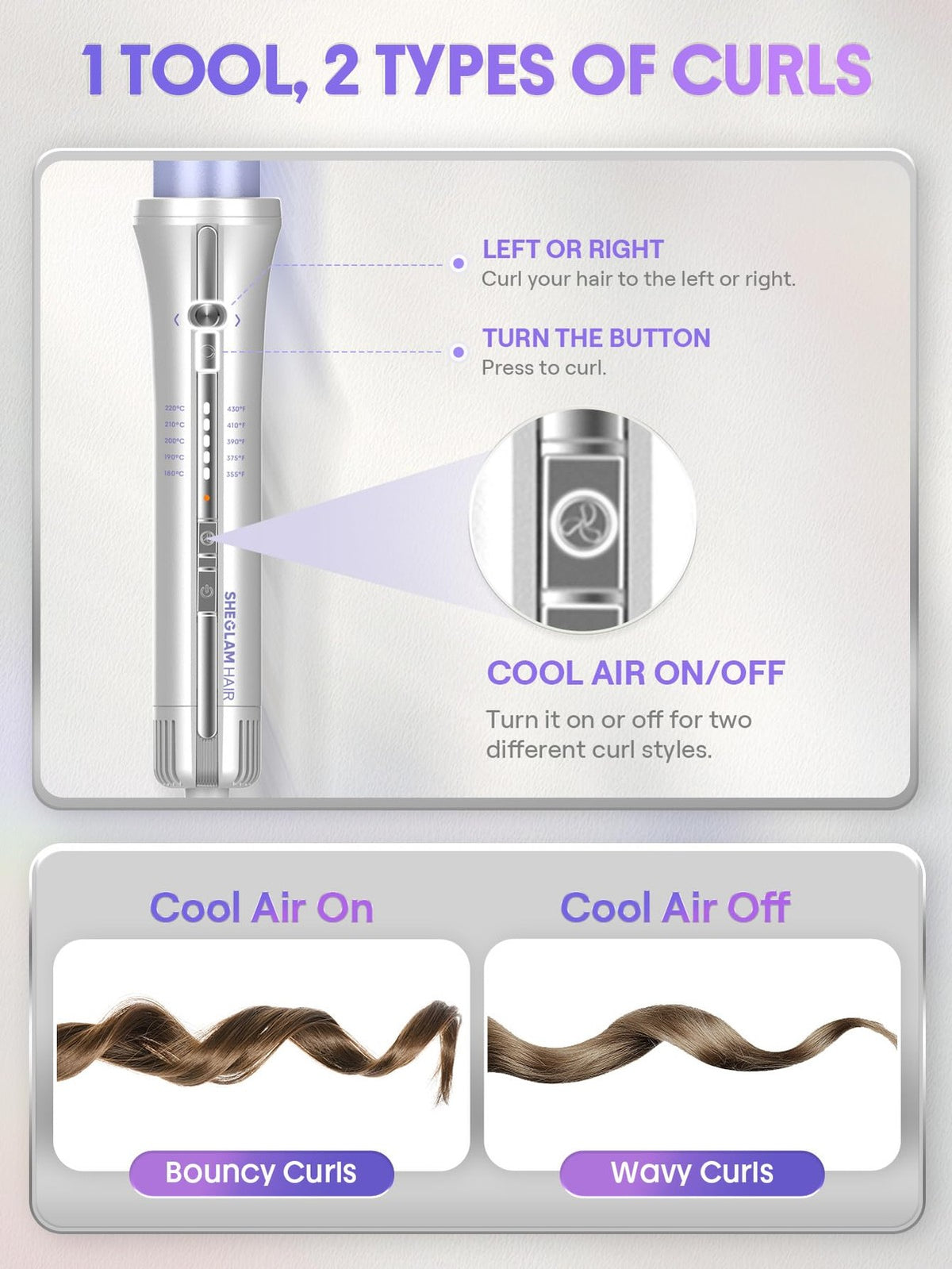 Air Curling Iron with Cool Air Technology - 1 Inch Automatic Rotating Styler