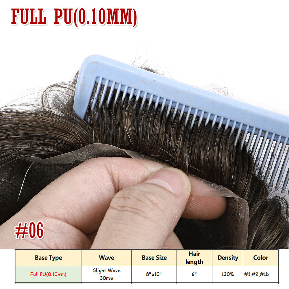 Men's Human Hair Toupee V Loop Hair Replacement System - Natural Look
