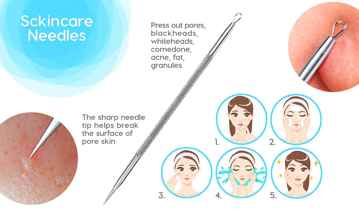 Professional Acne Needle Blackhead Remover Kit - Stainless Steel Comedone Extractor