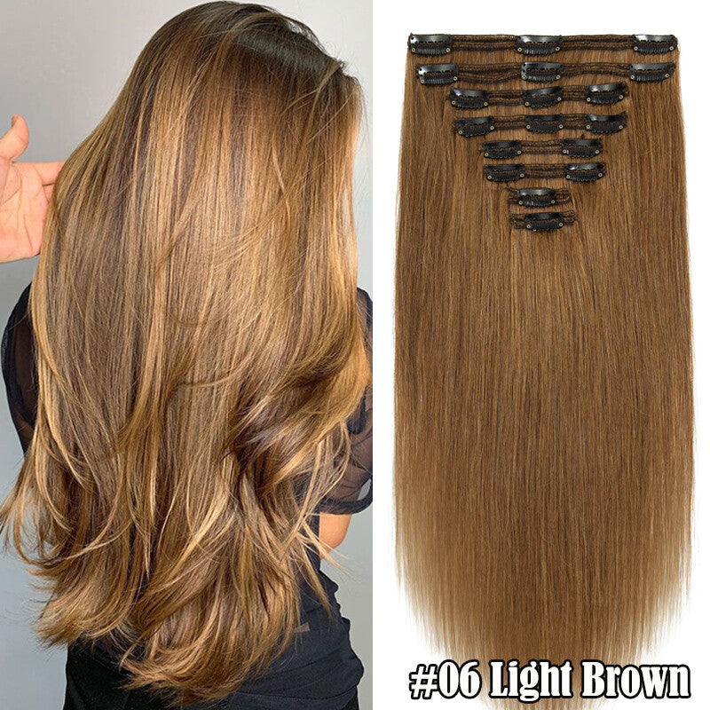 Full Head Clip-In Human Hair Extensions Double Weft Balayage - Thick & Natural