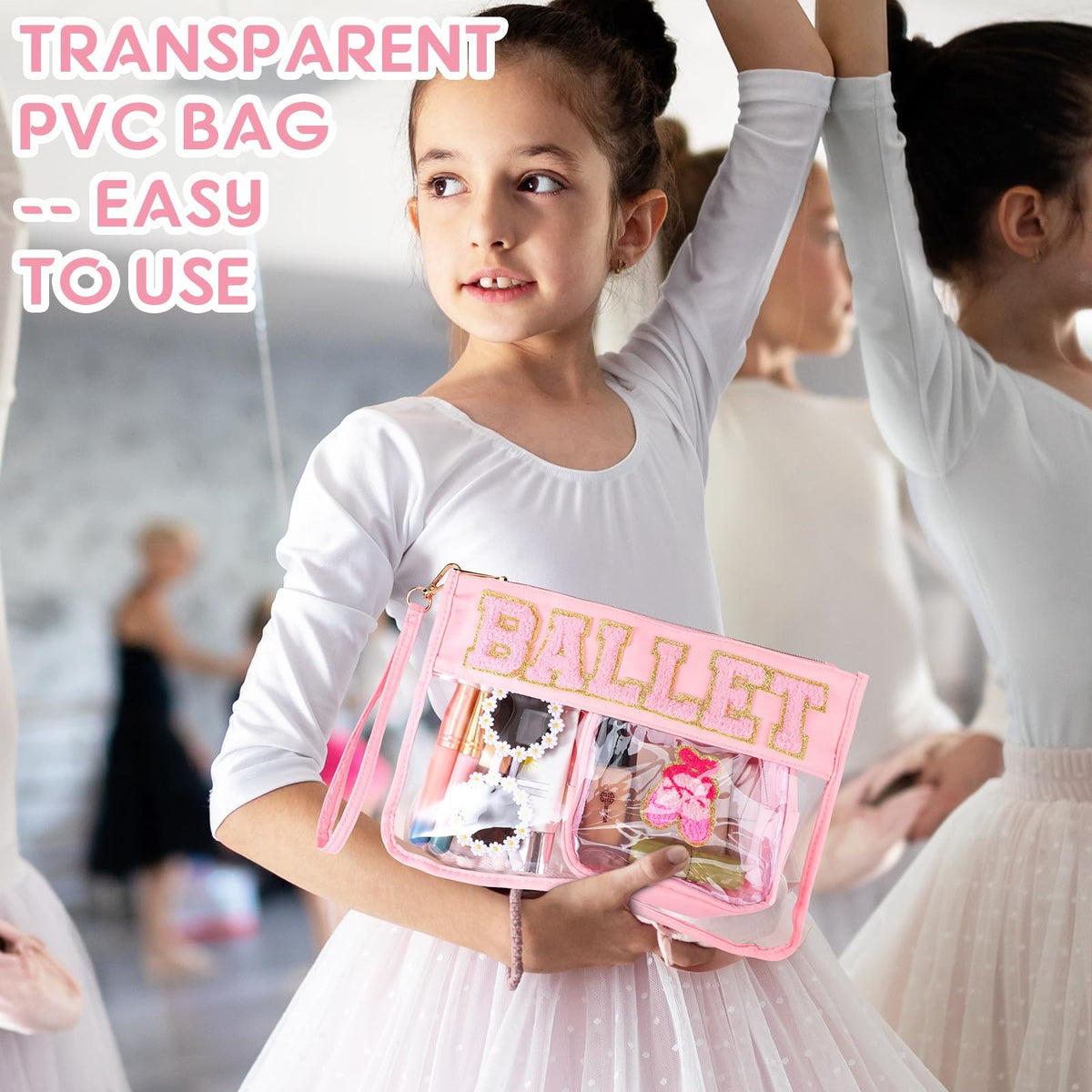 Ballet Themed Chenille Letter Bags – 2 Pcs Makeup & Toiletry Pouches, PVC Waterproof