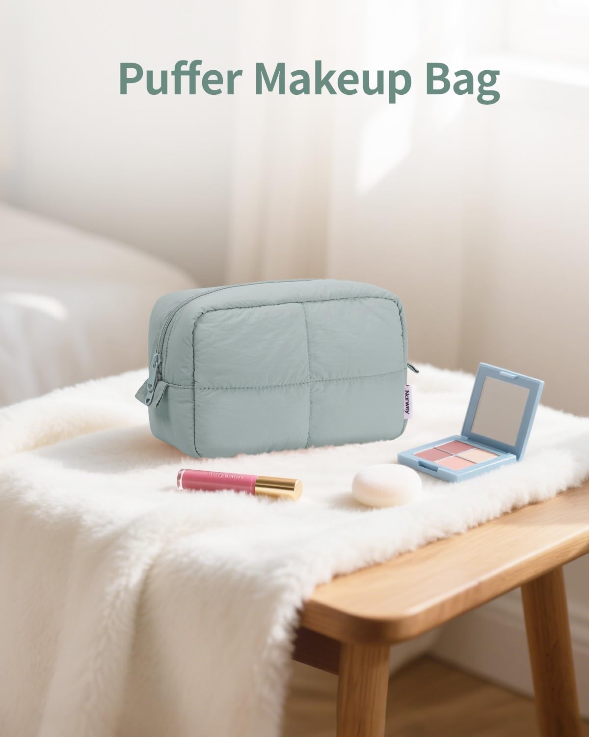 Travel Makeup Bag for Women Puffy Padded Cosmetic Organizer - Green