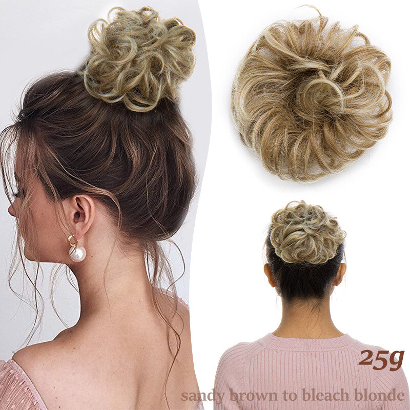 Natural Curly Messy Bun Hair Piece Extensions - Real Human Hair, Updo Scrunchie