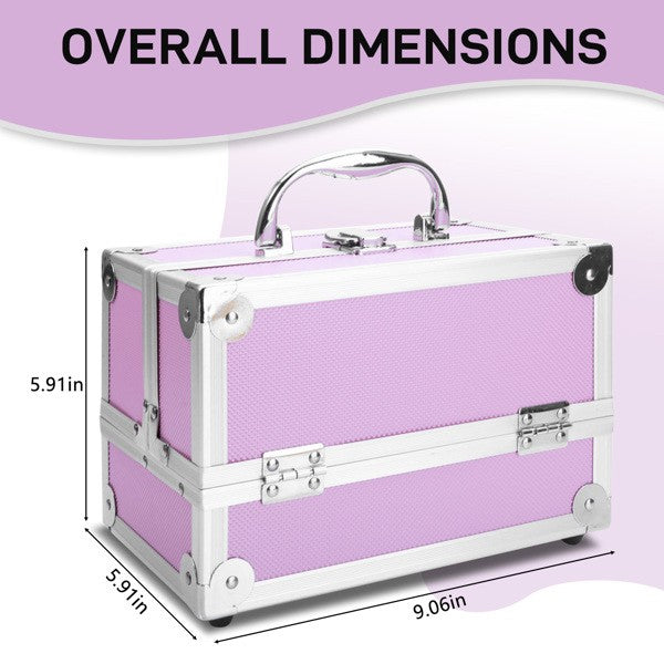 Pink Aluminum Makeup Train Case with Mirror, 9x6x6 in - Jewelry Organizer SM-2176
