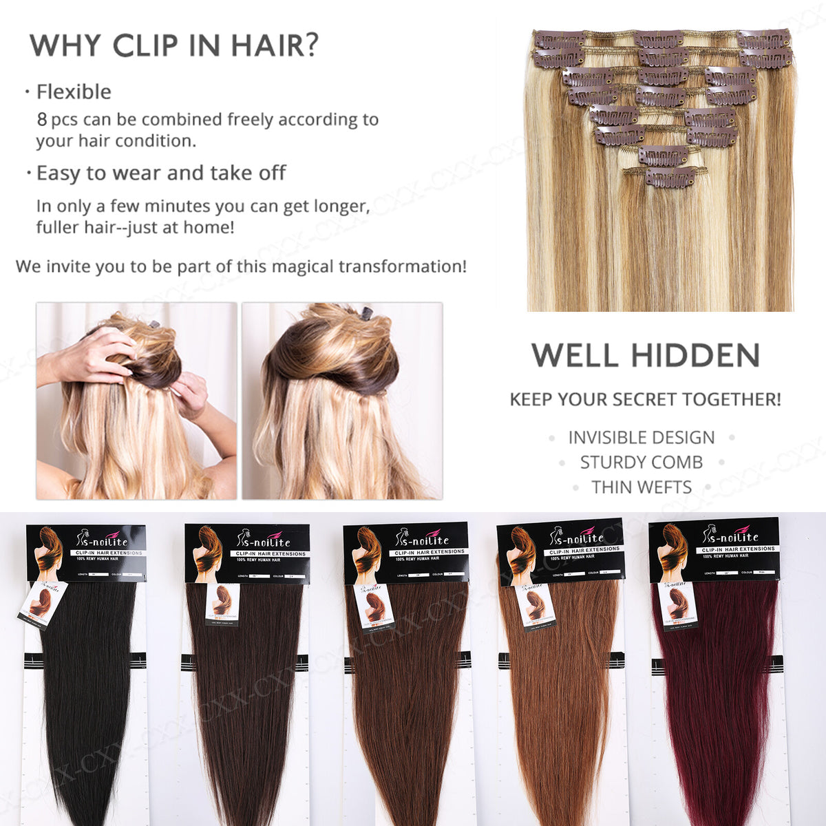 Remy Human Hair Extensions Clip-In Full Head Set - Multiple Colors & Lengths