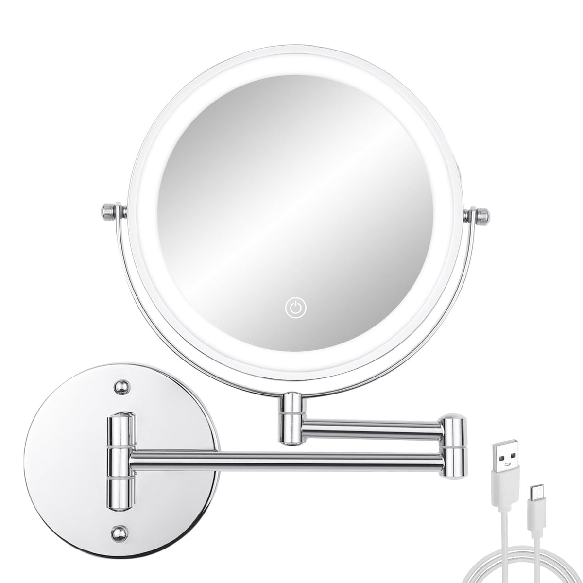 8-Inch LED Wall Mounted Makeup Mirror with 10X Magnification, Adjustable Brightness & 3 Color Modes