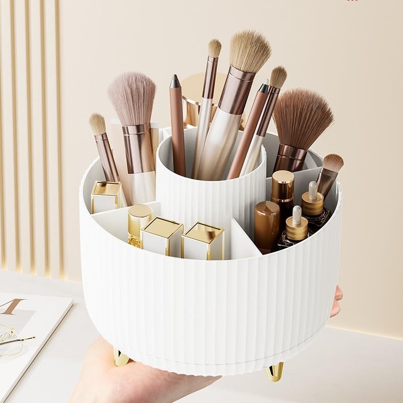 Rotating Makeup Brush Holder with 5 Slots - Large Capacity Organizer
