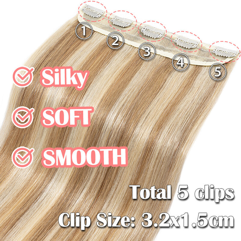 Clip-In Hair Extensions One Piece Thick 100% Remy - Full Head Highlight