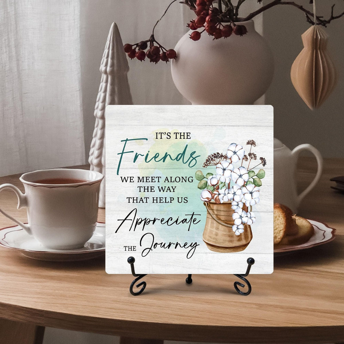 Friendship Themed Wooden Desk Decor Sign - 5x5 Inches for Office & Home