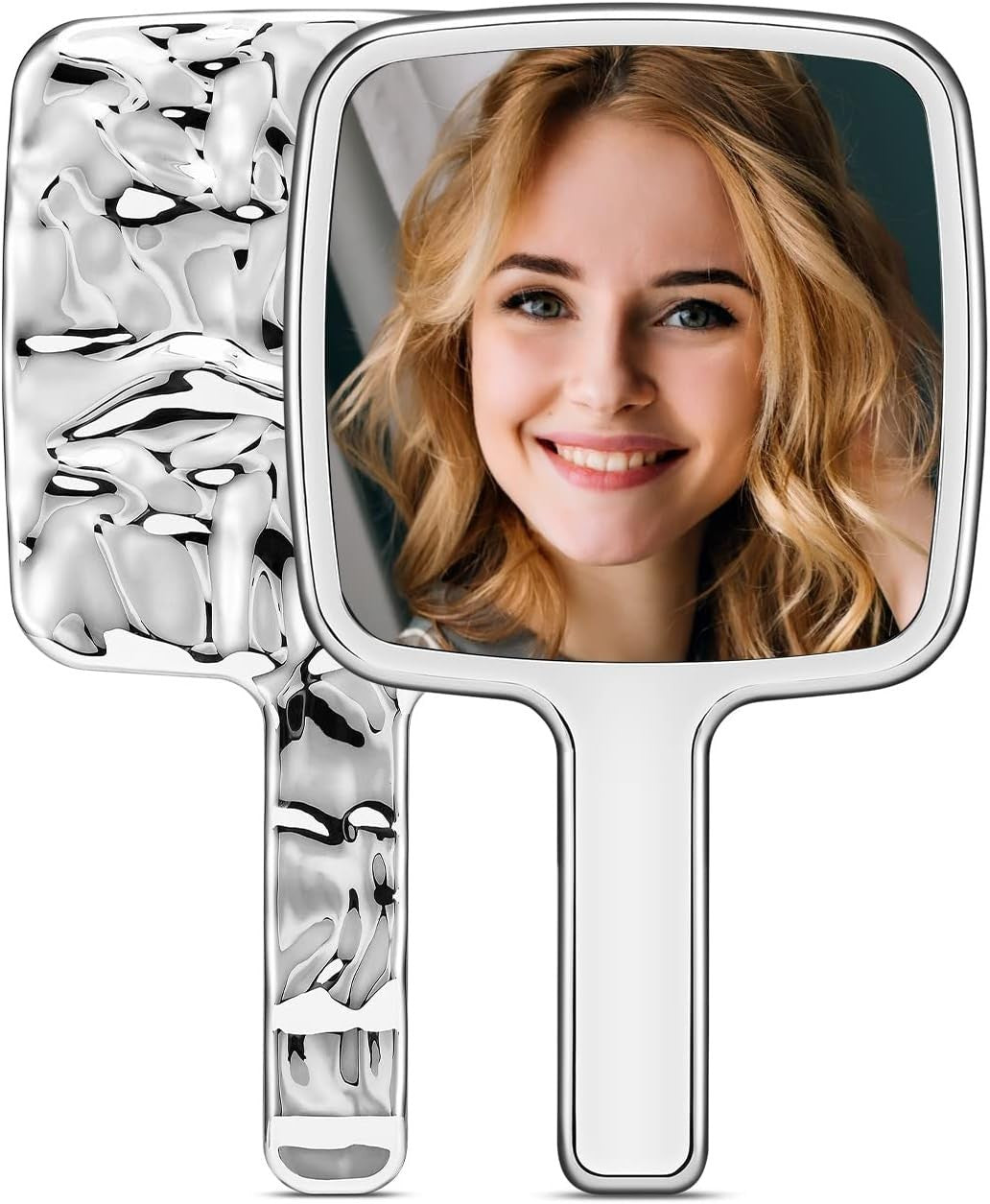 Small Handheld Makeup Mirror - Silver, 4 x 7 Inches, Portable Lash Mirror