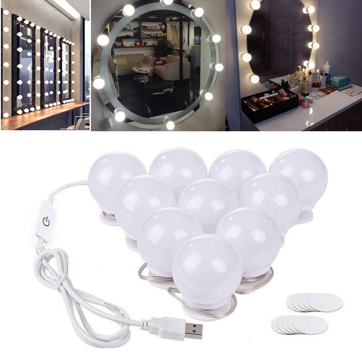 Dimmable LED Vanity Lights for Mirror - Hollywood Style 10 Bulbs