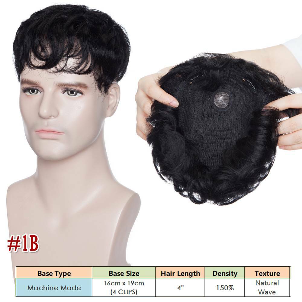 Men's Hair Replacement System Toupee Human Hair Skin V Loop - Natural-Looking Hairpiece