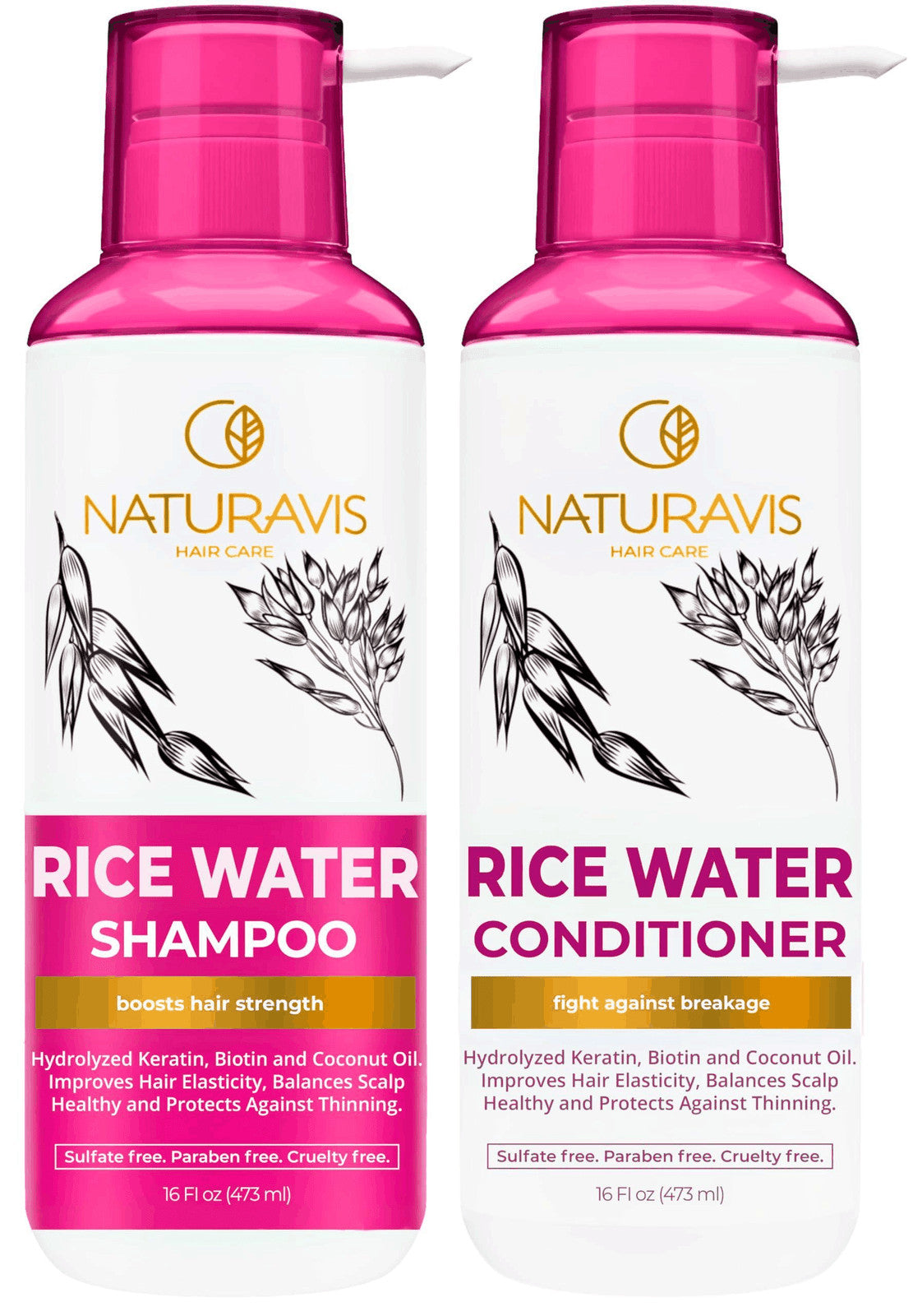 Rice Water Shampoo and Conditioner Set - Sulfate-Free Volumizing for Fine Hair 16 Fl Oz