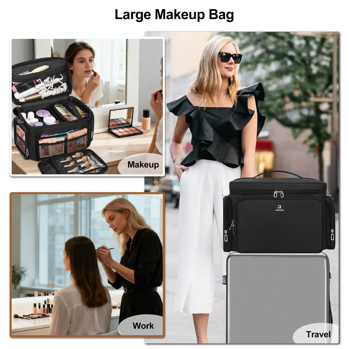 Large Makeup Organizer Bag with 2 Pouches - Travel Cosmetic Case