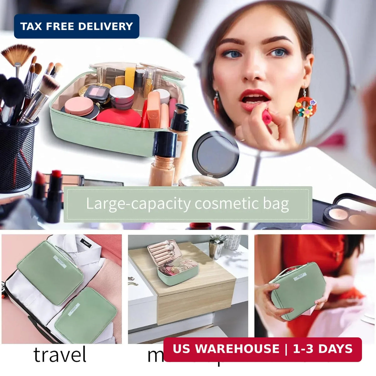 Travel Makeup Bag Set — Large Cosmetic & Toiletry Organizer with 3 Compartments
