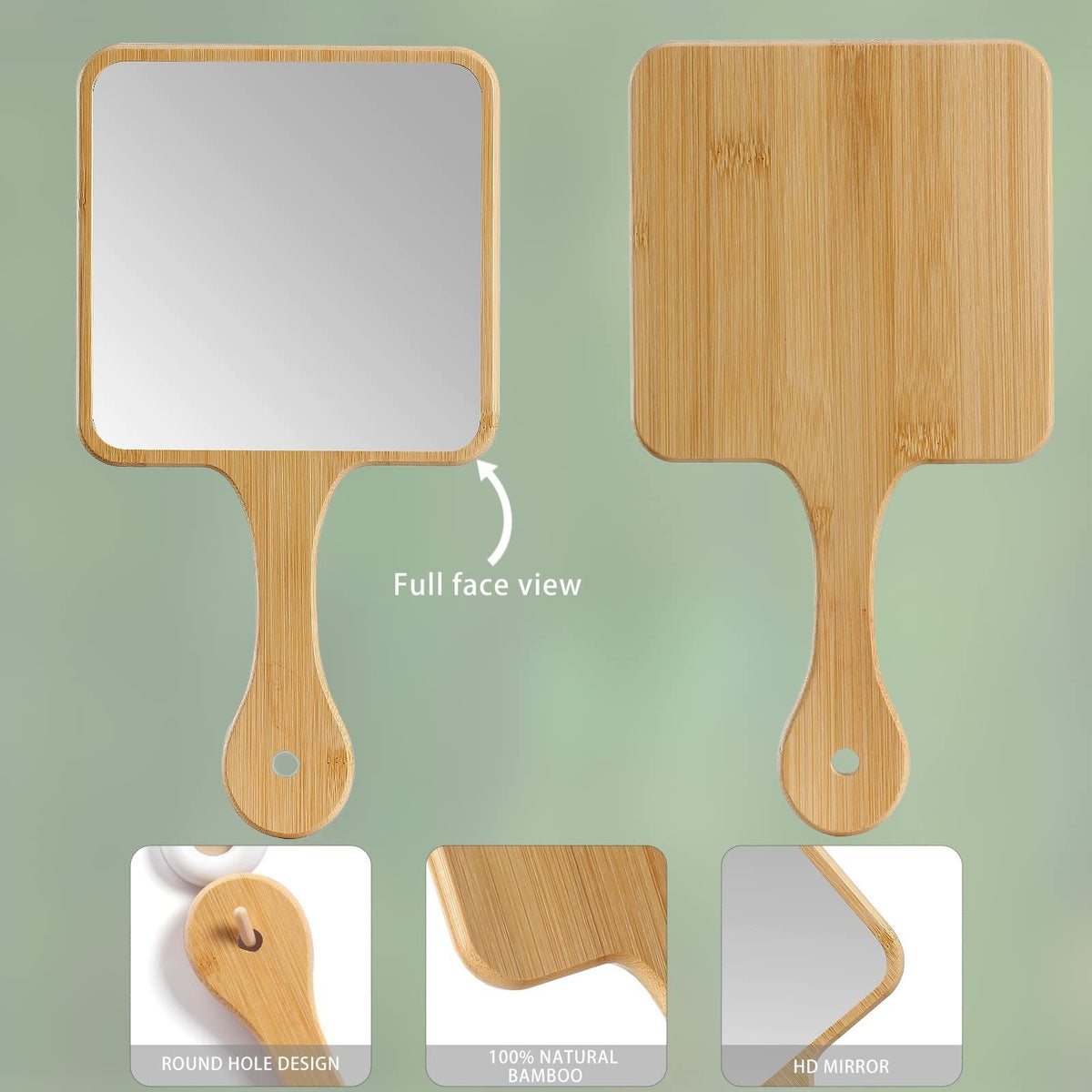 Natural Bamboo Handheld Mirror - Portable Vanity & Travel Mirror for Men & Women