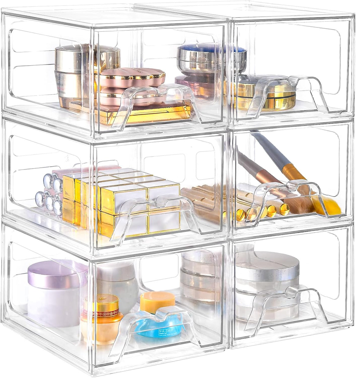 Stackable Makeup Organizer with Drawers - Clear Acrylic Storage for Vanity & Bathroom