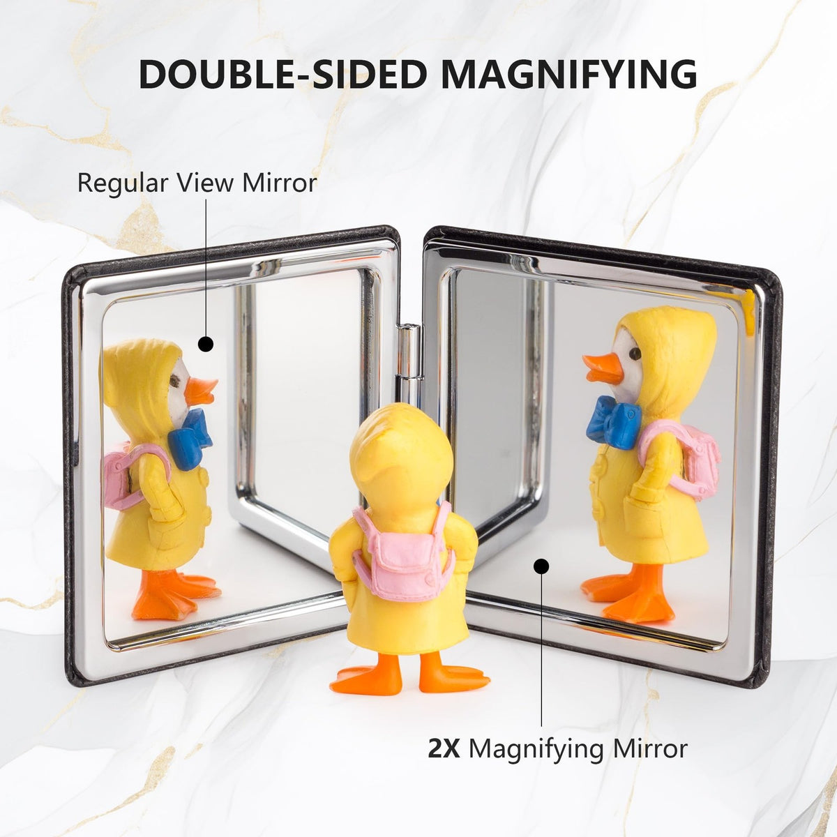 Foldable Travel Compact Mirror with Magnification - Black