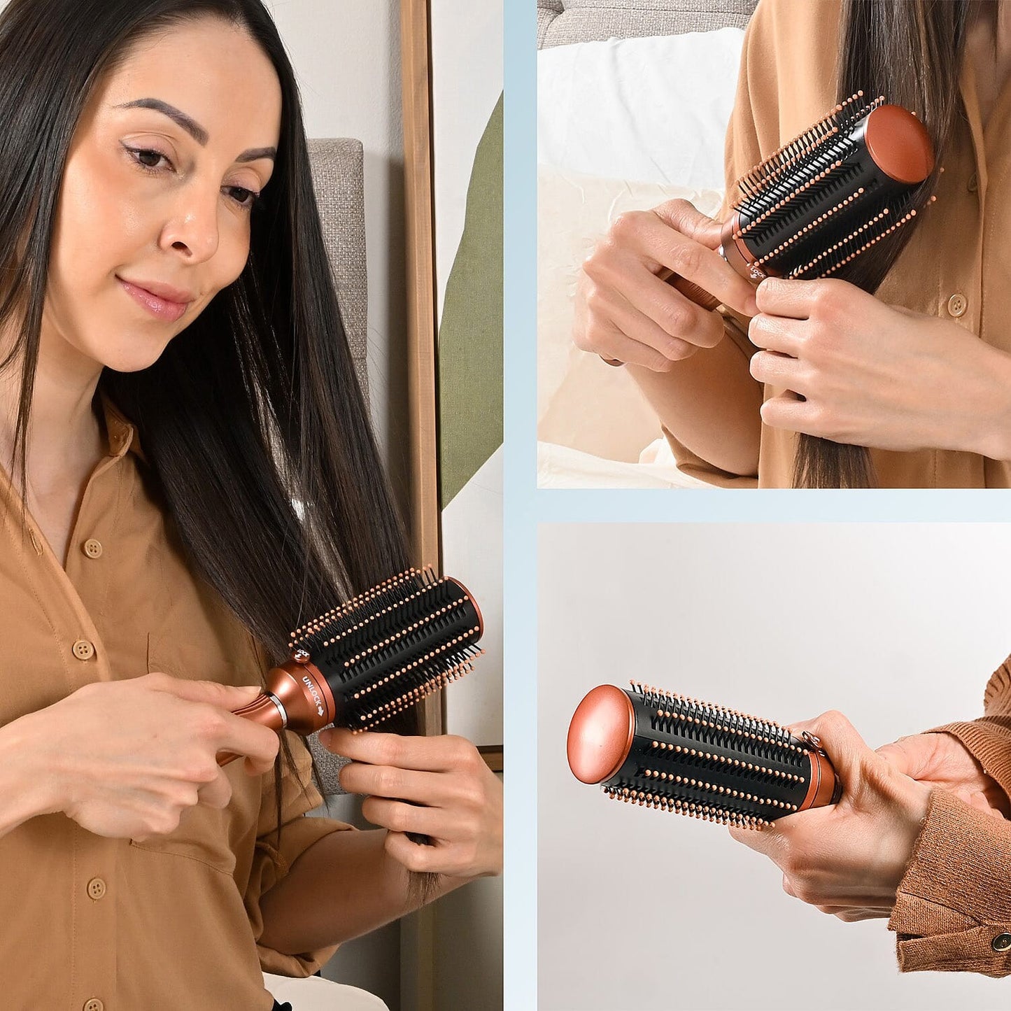 Self-Cleaning Retractable Hair Brush for Women - Brown