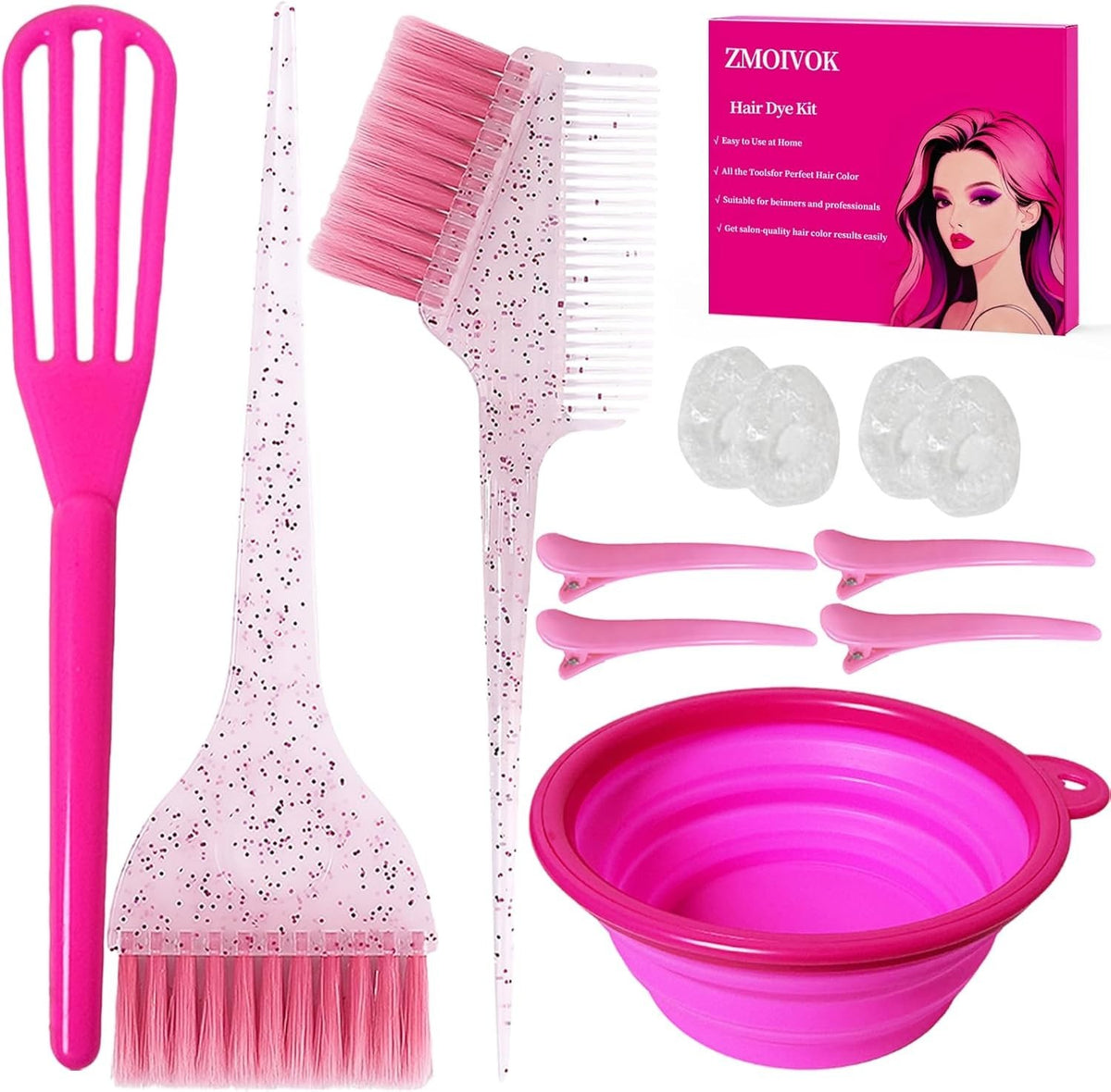Hair Dye Kit with Brush Bowl Clips for Home Salon Use - 12 Pieces