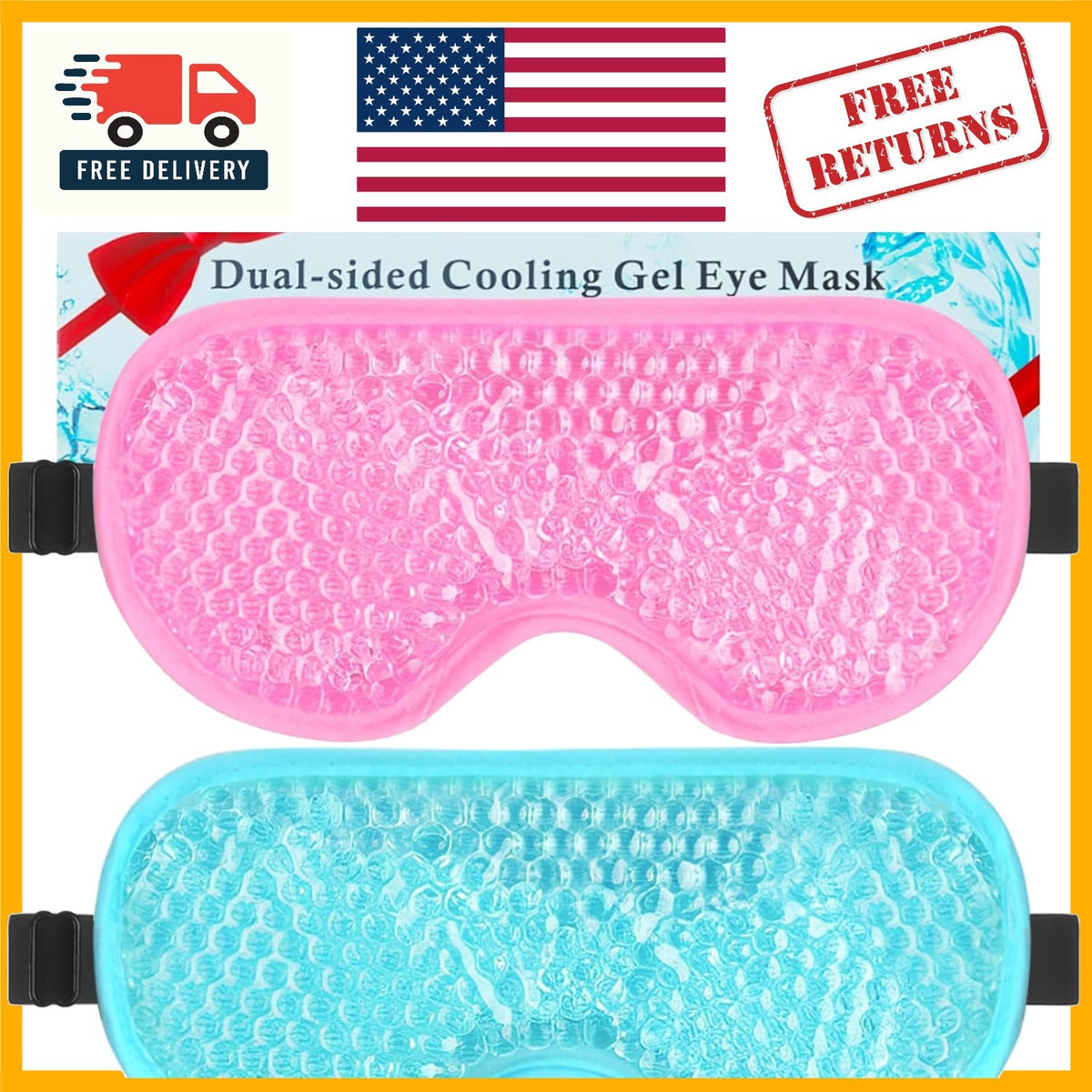 Gel Eye Masks for Cold & Hot Therapy - Reversible Sleep & Migraine Relief Set