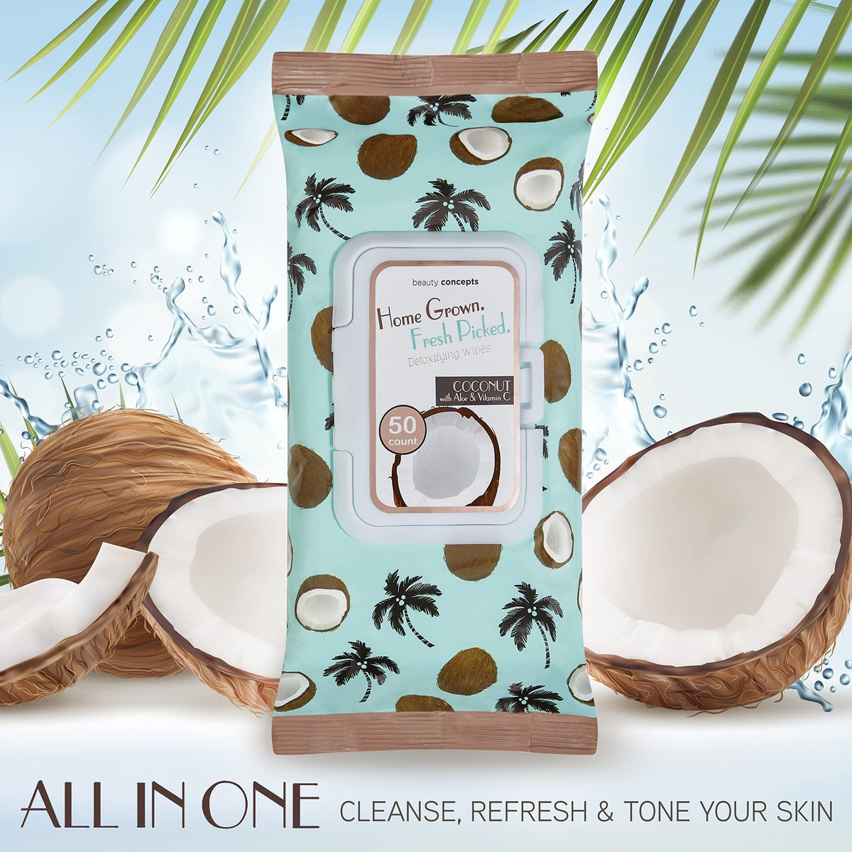 Facial Cleansing Wipes with Coconut, Aloe & Vitamin C - 50 Count