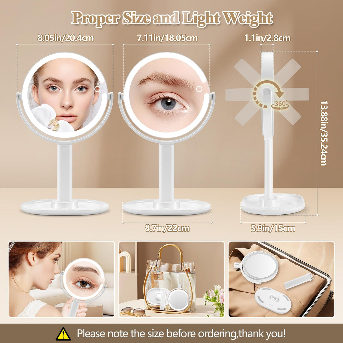 Rechargeable LED Lighted Makeup Mirror with 20X Magnification and 3 Color Settings
