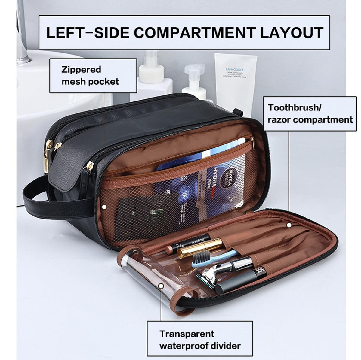 Large Water-Resistant Travel Toiletry Bag for Men with Multi-Compartments