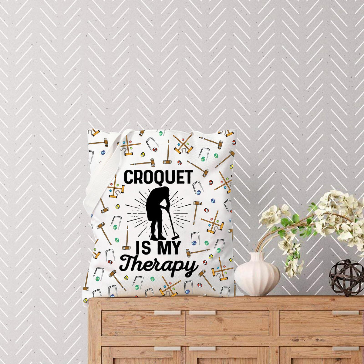 Croquet Tote Bag Funny Croquet Is My Therapy Gift for Croquet Players
