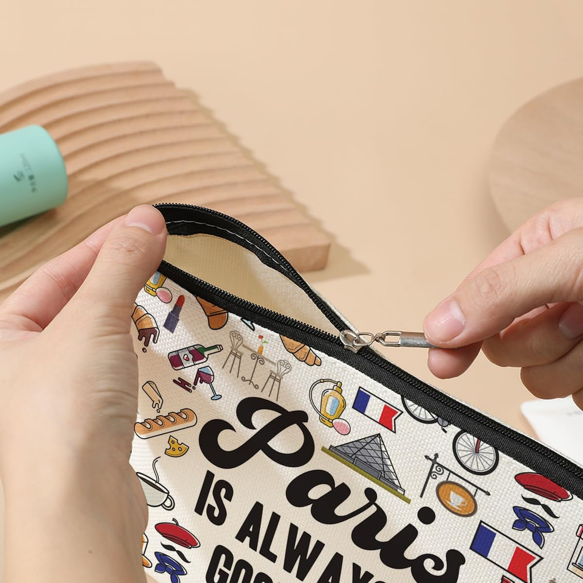 Paris Skyline Cosmetic Bag Travel Makeup Organizer Gift for Women & Girls