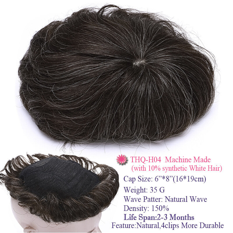 Super Thin Skin Men's Human Hair Toupee Hair Replacement System - Natural Look