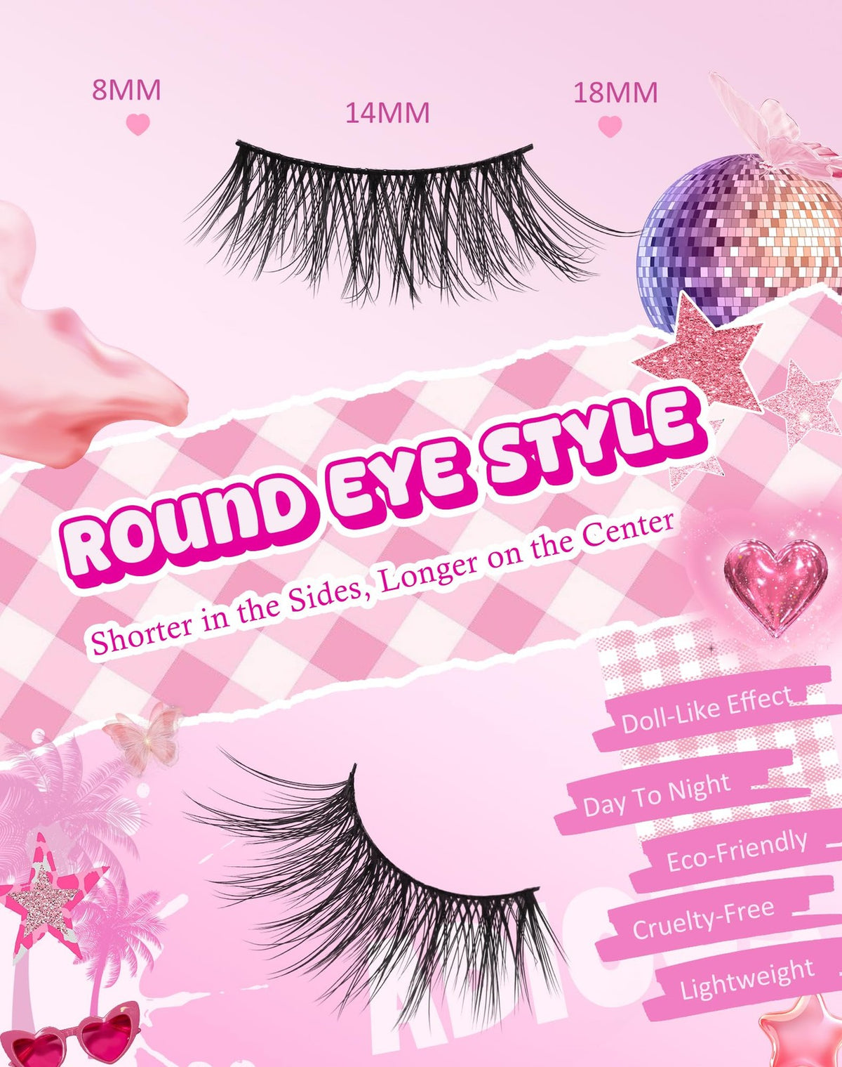 False Eyelashes Cat Eye Wispy End Natural Look Reusable 7 Pair Pack